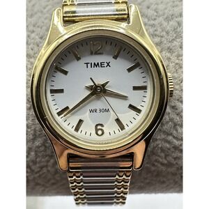 Timex Watch Women‎ Gold Silver Tone 30M Round Dial Stretch Band New Battery Z